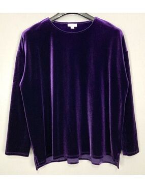 J. Jill Velvet Crew Neck Top Women’s Size L Relaxed Boxy Fit Plush Soft Purple
